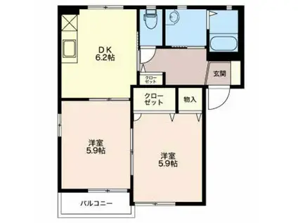 フォーブル直江II(2DK/1階)の間取り写真