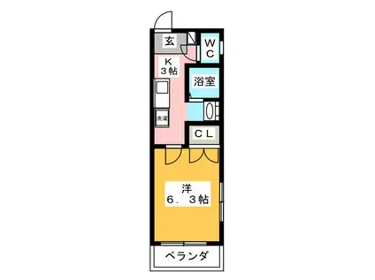 ガーデンプレイスSK(1K/3階)の間取り写真