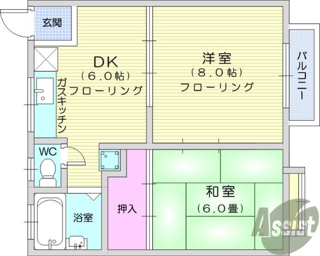 メゾンシャルマン(2DK/2階)の間取り写真