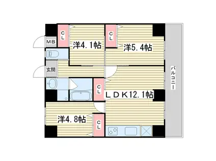 グランドラティス河原町七条(3LDK/3階)の間取り写真