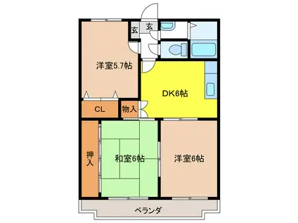 ア・ドリーム緑ヶ丘(3DK/1階)の間取り写真