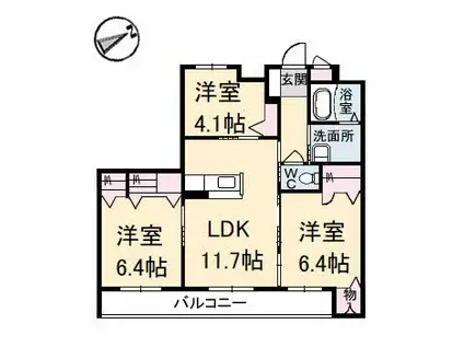 グランマスト多治米B棟(3LDK/2階)の間取り写真