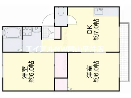 ウインディア湊II(2DK/2階)の間取り写真