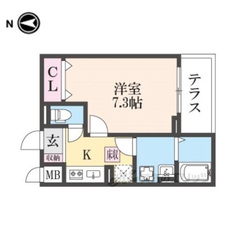 ウィスタリアⅡ(1K/1階)の間取り写真