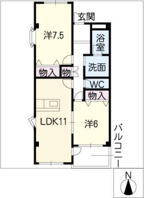 ジュネッセ・シマ(2LDK/1階)の間取り写真