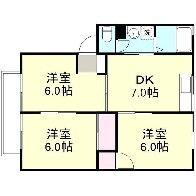 ファミリーハウス北畝C棟(3DK/2階)の間取り写真