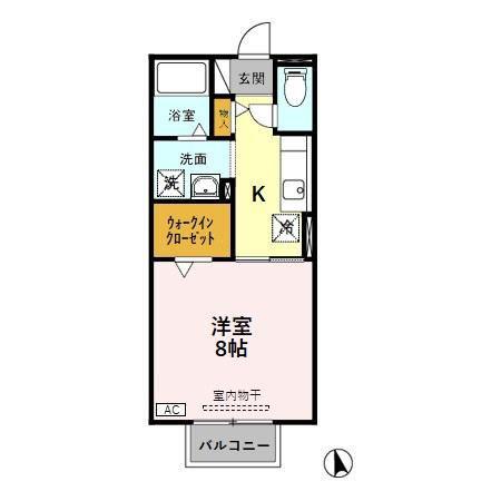 リエゾン B(1K/2階)の間取り写真