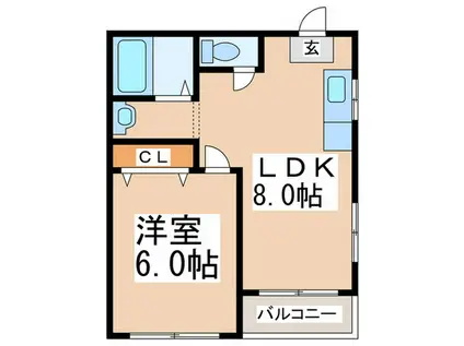 マンションカーサー(1LDK/4階)の間取り写真