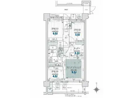 クレアホームズ郡山神明町(3LDK/9階)の間取り写真