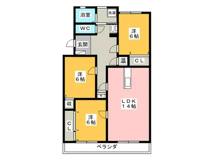 コーポ三美(3LDK/4階)の間取り写真