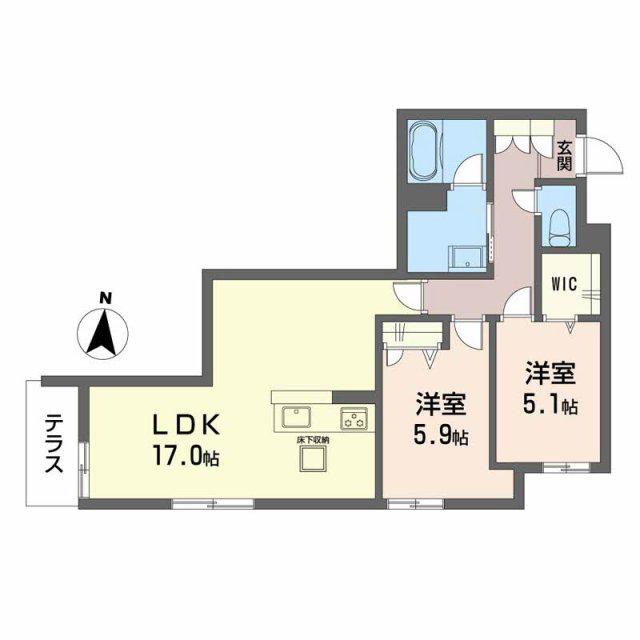 WITHPLUS上熊本駅前(2LDK/1階)の間取り写真