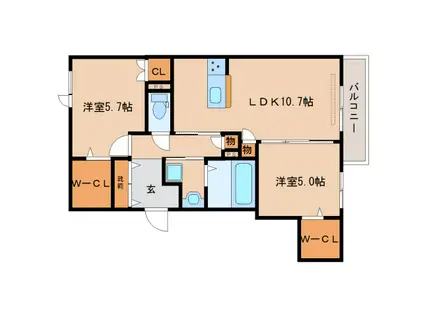 アンボメー南永井(2LDK/2階)の間取り写真