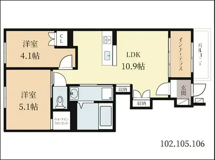 城陽市寺田アパート(2LDK/1階)の間取り写真