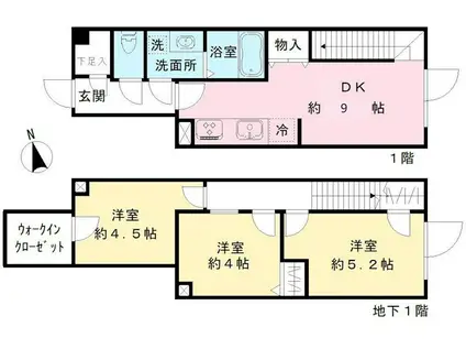 COEUR BLANC八幡山(3DK/B1階)の間取り写真