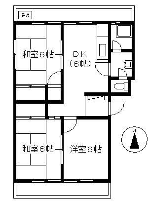 中筋マンション(3DK/4階)の間取り写真