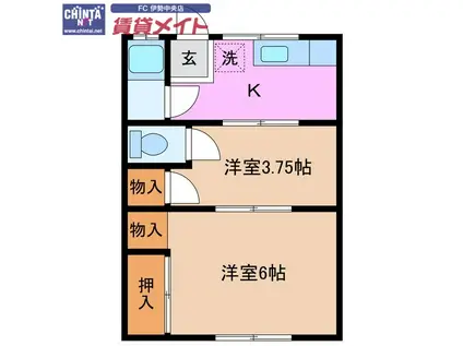 ぽぽちゃん船江(2K/1階)の間取り写真