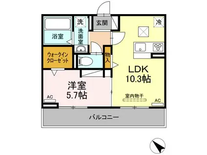 ハイ サリックス(1LDK/3階)の間取り写真