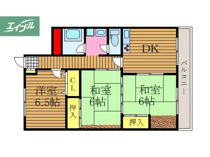 エバーグリーン泉田(3DK/3階)の間取り写真