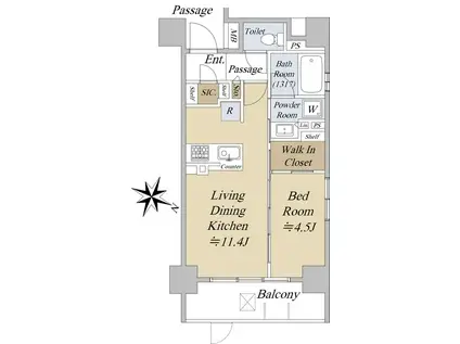 アクシルコート日本橋本町(1LDK/5階)の間取り写真