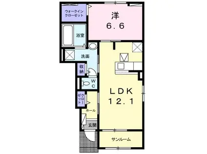 ルーラルハウス東山崎C(1LDK/1階)の間取り写真