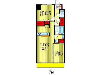 エコロジー千葉みなとレジデンスA棟(2LDK/9階)の間取り写真