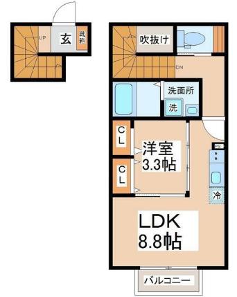 リアーレ市名坂(1LDK/2階)の間取り写真