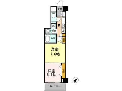 HILL FLAT OSAKI ヒルフラット大崎(2K/1階)の間取り写真