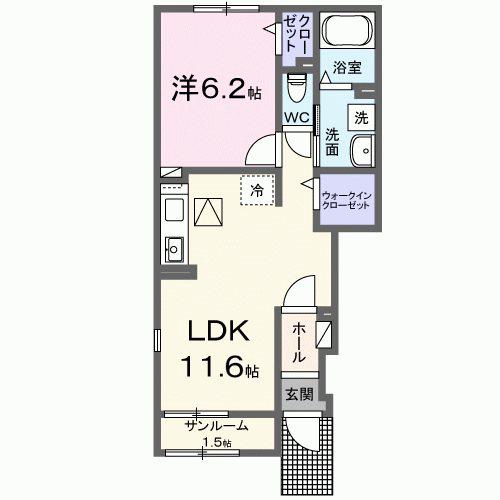 グリーンフラットB棟(1LDK/1階)の間取り写真