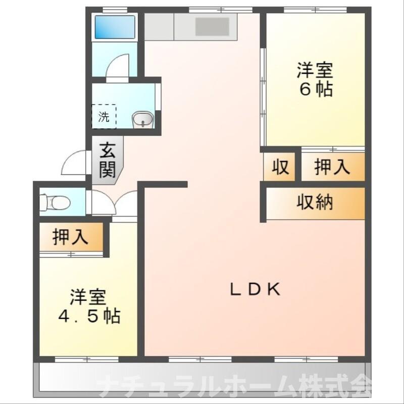豊橋鉄道東田本線 井原駅(愛知) 徒歩38分 3階建 築51年(2LDK/2階)の間取り写真