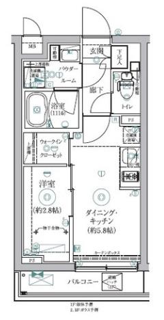 RELUXIA三軒茶屋(1DK/2階)の間取り写真