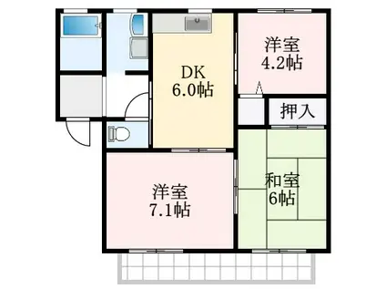 イーストコートB棟(3DK/2階)の間取り写真