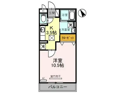 リビングタウン西都A(1K/1階)の間取り写真