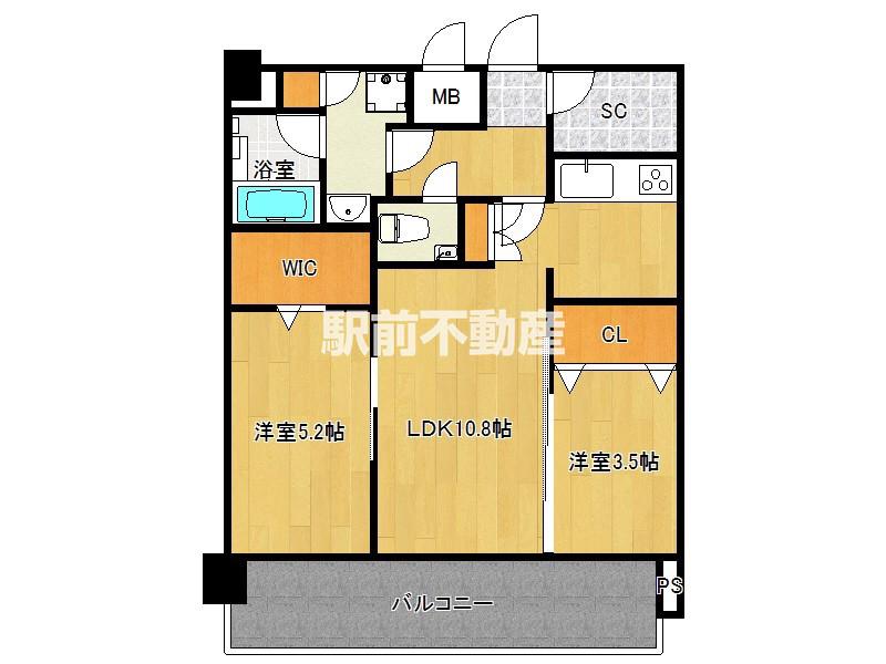 エンクレスト博多PARKSIDE(2LDK/13階)の間取り写真