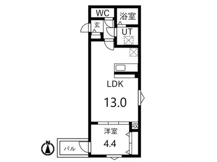 BC生駒A(1LDK/1階)の間取り写真