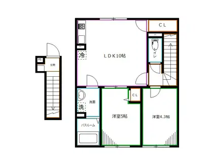 ベリエ花小金井(2LDK/2階)の間取り写真