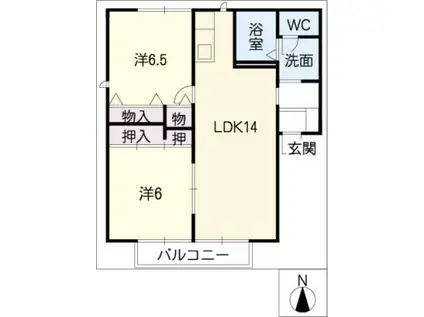 ガーデンハイツ下沼 D棟(2LDK/2階)の間取り写真