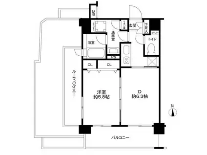 アンビシャス船橋(1DK/5階)の間取り写真