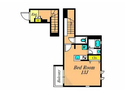 クローバーF(ワンルーム/2階)の間取り写真