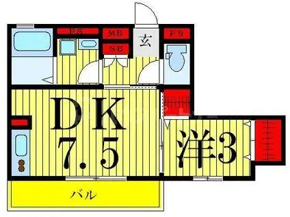 コンフォールセンジュ(1DK/3階)の間取り写真