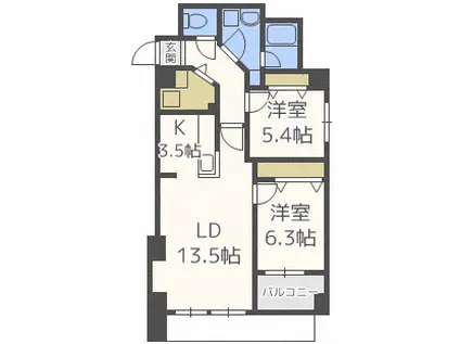 エナコート山鼻(2LDK/4階)の間取り写真
