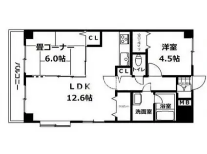 オレンジコート高松(2LDK/11階)の間取り写真