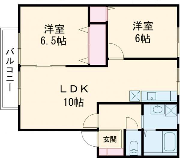 タウンコート塙山 B(2LDK/1階)の間取り写真