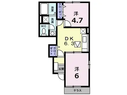 メゾン・ラシーヌII B(2DK/1階)の間取り写真