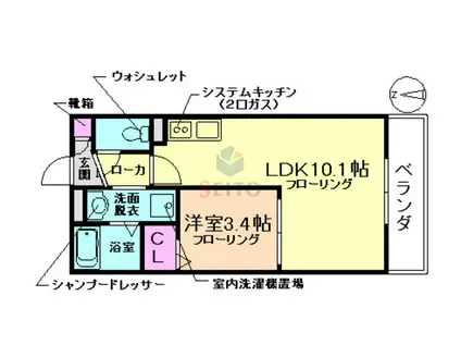 グランコート豊中(1LDK/2階)の間取り写真