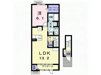 フォンテーヌIII C(1LDK/2階)の間取り写真