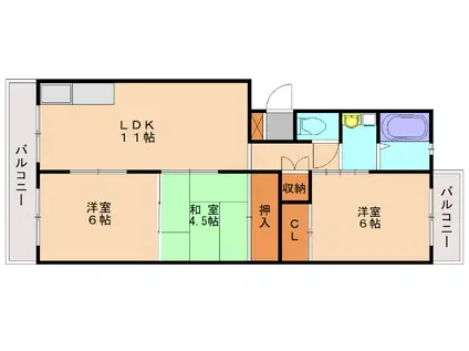 レジデンス森(3LDK/1階)の間取り写真