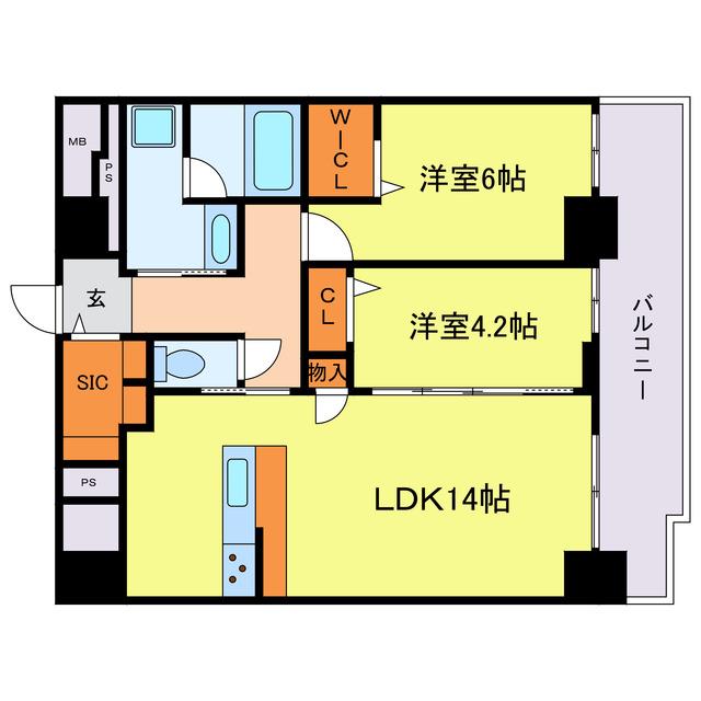 ルクスエテルナ江戸堀(2LDK/4階)の間取り写真