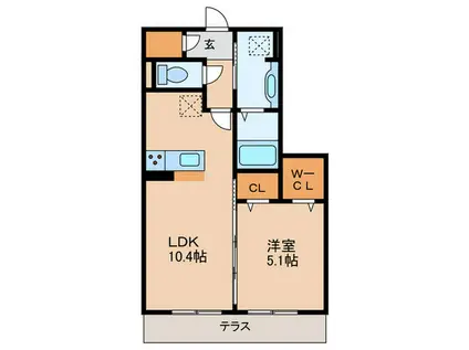 ラヴィベル栗東(1LDK/1階)の間取り写真