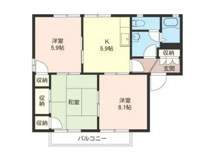 ディアコート A(3K/1階)の間取り写真