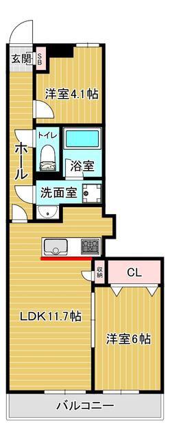 ピアコート越谷(2LDK/4階)の間取り写真